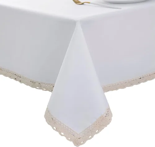 Miniatura 30 de EHouseHome Mantel de lino sintético con ribete de encaje, impermeable, a prueba de derrames, resistente a las manchas, sin arrugas, a prueba