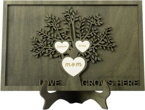Miniatura 28 de Árbol genealógico con etiqueta de corazón, placas de madera grabadas personalizadas, regalos personalizados para madres, padres, escritorio, nombres