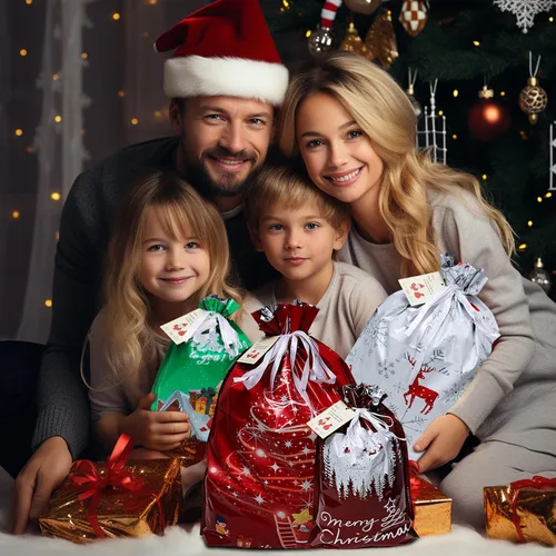 Miniatura 5 de Bolsas de regalo de Navidad con cordón, 20 bolsas de Navidad de varios tamaños para regalos, bolsas de plástico a granel, bolsas de regalo