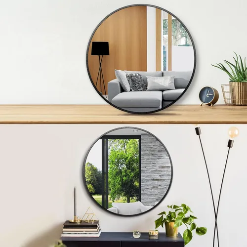 Miniatura 3 de Itrue Espejo de pared decorativo redondo pequeño de 12 pulgadas, vidrio recubierto de plata HD con marco de metal negro cepillado, espejo