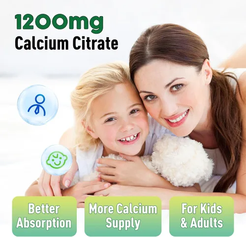 Miniatura 4 de Gomitas de citrato de calcio de 1200 mg para mujeres y niños, suplemento de calcio sin azúcar con vitamina D3, K2, magnesio, zinc, soporte óseo