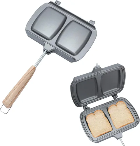Miniatura 8 de Sartén de doble cara para sándwiches y parrilla, antiadherente, sartén abatible para panqueques de desayuno, mango extraíble (estilo 2)