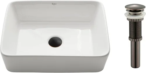 Miniatura 12 de KRAUS Elavo C-KCV-121-1200MB - Lavabo de baño de cerámica rectangular de porcelana blanca moderna de 19 pulgadas y grifo Arlo negro mate con drenaje