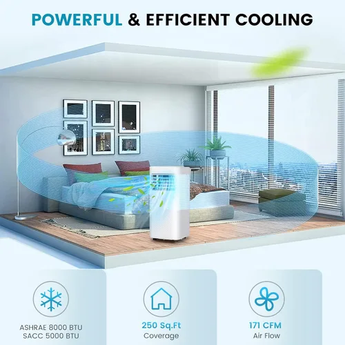 Miniatura 2 de PETSITE Aire acondicionado portátil de 8000 BTU, unidad de refrigeración de CA 3 en 1 con control remoto, deshumidificador, modo de suspensión, kit