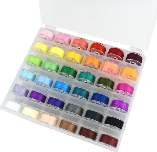36 piezas de bobinas e hilos de coser preenrollados con estuche de plástico de almacenamiento, juego de hilos de coser de colores surtidos para
