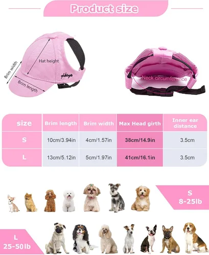 Miniatura 6 de Sombrero para perros pequeños y medianos, sombreros para perros hembras y machos, sombrero ajustable para perro, sombrero de sol para cachorros, Rosa