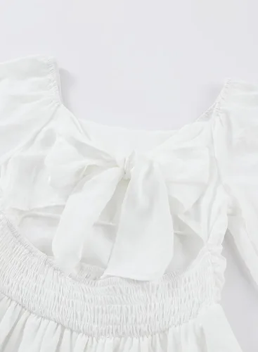Miniatura 5 de blibean Vestido de manga larga con lazo en la espalda para niñas, vestido de otoño con hombros descubiertos, talla 6-15 años