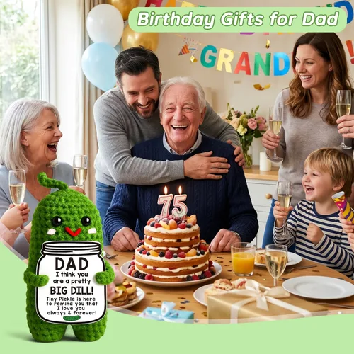 Miniatura 4 de MAMAGIFTREE Regalos de cumpleaños para el Día del Padre de parte de hija o hijo, pepinillo de ganchillo hecho a mano, regalo con texto en inglés "I