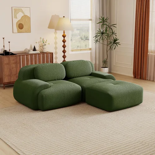 Miniatura 64 de Sofás modulares modulares sin hueso de 82 pulgadas para sala de estar, juego de sofá comprimido de 2 plazas, no requiere montaje, tela de pana, Verde