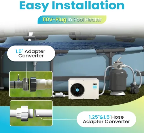 Miniatura 2 de POOLCOMFT 22462 BTU - Bombas de calor para piscina, calentador eléctrico de piscina para piscinas sobre el suelo y enterradas de 7000 galones