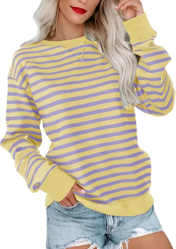 Miniatura 23 de Bingerlily Sudadera casual de manga larga para mujer, cuello redondo, linda sudadera pullover de ajuste relajado, tops Azul