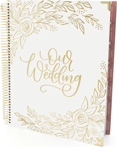 bloom daily planners Planificador y organizador de tapa dura para el día de la boda (sin fecha), 9 x 11 pulgadas, diseño floral dorado