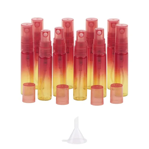Miniatura 12 de Juego de 10 botellas pulverizadoras de muestra, botellas de vidrio vacías de 0.17 onzas líquidas con embudo, pequeños frascos rociadores Gradiente