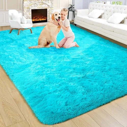 Miniatura 52 de Noahas - Alfombra suave y afelpada para habitación de niña y sala de estar, colorida, decoración para guardería, teñido anudado arcoíris, azul