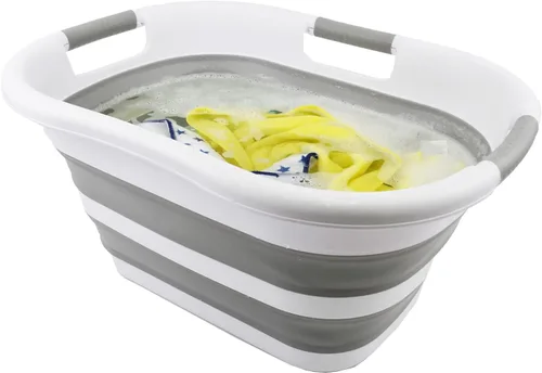 Miniatura 5 de SAMMART Cesta plegable de plástico para la ropa sucia de 30 litros (7.9 galones), contenedor de almacenamiento plegable y organizador, tina
