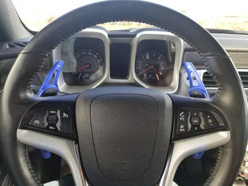 Miniatura 2 de iJDMTOY Extensiones de palanca de cambios de paleta de aluminio CNC azul más grandes compatibles con Chevy Camaro 2012-15, Cadillac CT6 XT5 2016-19
