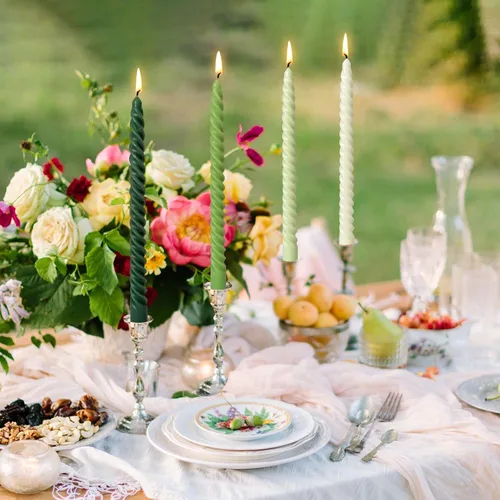 Miniatura 3 de Velas cónicas en espiral de 10 pulgadas para decoración del hogar, paquete de 4 candelabros con degradado verde para cenas, fiestas, bodas