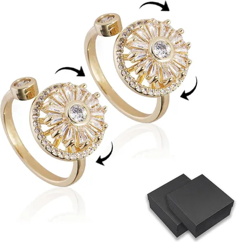 Miniatura 2 de Aphro Anillo giratorio de cristal dorado para aliviar la ansiedad – Anillo giratorio ajustable para aliviar la ansiedad y el estrés, regalo
