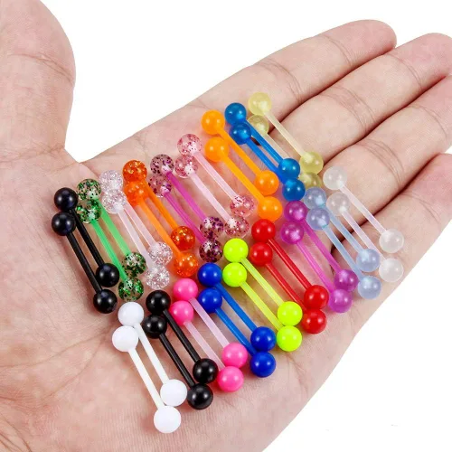 Miniatura 3 de Ftovosyo - Retenedor recto de aro para lengua o pezón calibre 14 G de 5/8 de pulgada (16 mm) que brilla en la oscuridad, de acrílico flexible; joyas