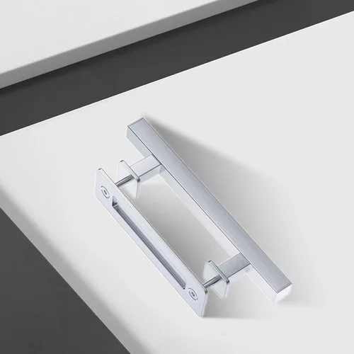 Miniatura 6 de EaseLife Tirador de acero inoxidable de 12 pulgadas para puerta corrediza de granero con juego de accesorios empotrados, doble cara, acabado Plateado