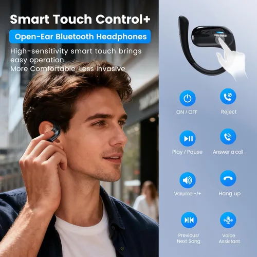 Miniatura 5 de Transformers Auriculares inalámbricos de oreja abierta Bluetooth 5.4 para correr y entrenar, auriculares sobre la oreja con ganchos impermeables