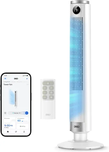 Miniatura 9 de DREO Ventilador de torre inteligente para dormitorio, altura ajustable de 40 a 45 pulgadas, velocidad de 28 pies/s, motor de CC, 9 velocidades, 4