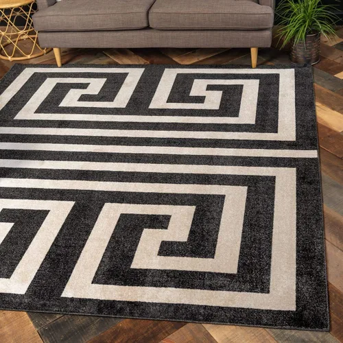 Miniatura 18 de Unique Loom Athens Collection - Alfombra clásica geométrica moderna con diseño de bordes, 3 pies 3 pulgadas x 5 pies 3 pulgadas, negro/beige