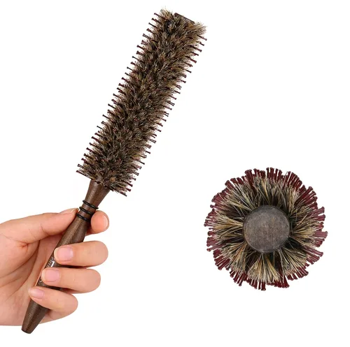PERFEHAIR Cepillo pequeño redondo de jabalí y cerdas de nailon, 1.8 pulgadas, cepillo de pelo para secar con soplado, rizar, hombres y mujeres,