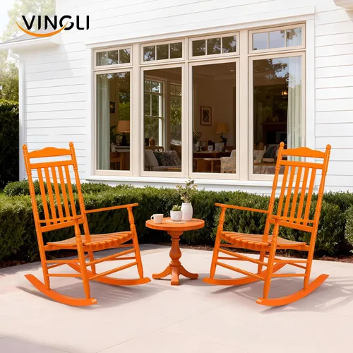 Miniatura 2 de VINGLI Mecedora de madera, silla para exteriores con soporte de 450 libras, balancín relajante con asiento de respaldo alto de madera maciza