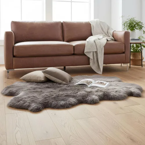 Miniatura 12 de Alfombra de Piel de Oveja Genuina Azul Playa de 2x3 pies, Alfombra de Acento de Piel Real Suave de Una Sola Piel para Silla, Funda de Asiento