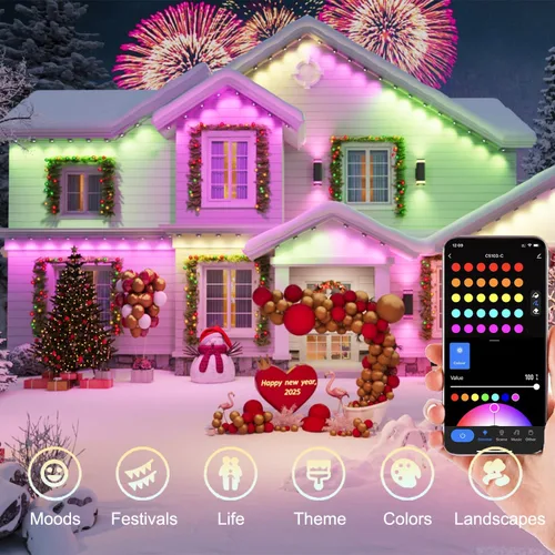 Miniatura 2 de Luz exterior permanente de 50 pies con 36 luces LED, luces de tejado inteligentes RGB que cambian de color, luces exteriores impermeables