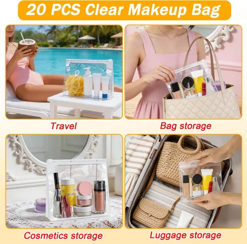 Miniatura 4 de Arroyner Mini bolsa de maquillaje transparente, 15 piezas, pequeñas bolsas de cosméticos de plástico transparente con cremallera, bolsa