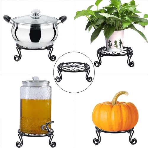 Miniatura 6 de Soporte para plantas negro para maceta, soporte resistente para macetas para interiores y exteriores, metal a prueba de óxido, contenedor de jardín
