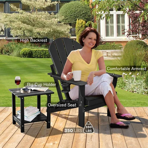Miniatura 7 de nalone Silla plegable Adirondack con cojín con portavasos, silla de patio de plástico HDPE de gran tamaño resistente a la intemperie, utilizada