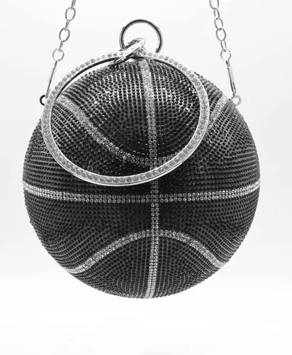 Miniatura 8 de UMREN Bolso cruzado con forma de baloncesto para mujer, con diamantes de imitación, bola redonda de cristal, bolso de mano para fiesta de boda