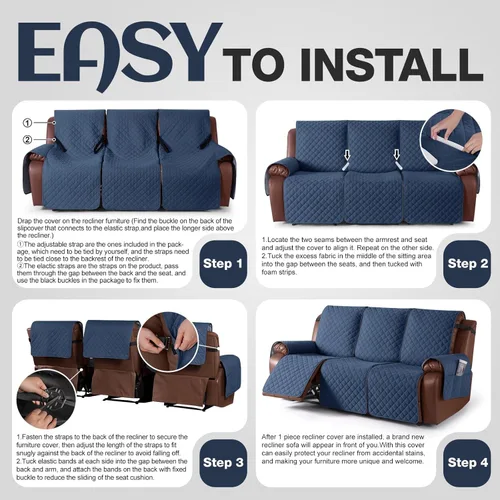 Miniatura 6 de KinCam - Funda de sofá reclinable impermeable, fundas de sofá reclinable antideslizantes para 3 asientos, protector de muebles de sofá reclinable