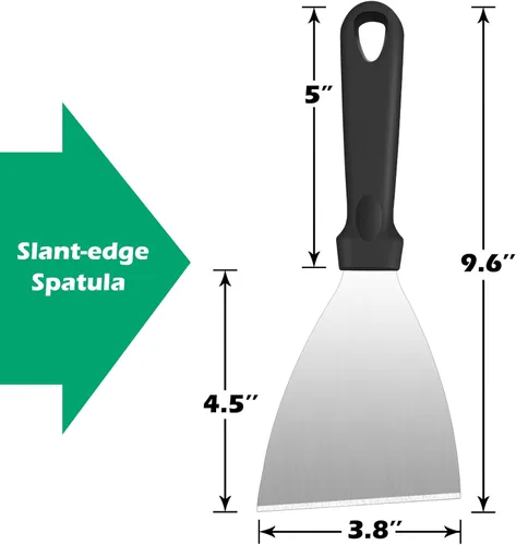 Miniatura 2 de HaSteeL - Juego de 2 espátulas de metal, 9.8 x 3.6 pulgadas, de acero inoxidable, con borde inclinado, espátulas planas Teppanyaki Hibachi, Mango