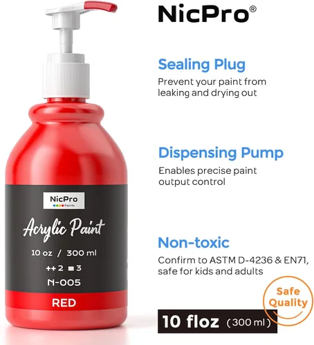 Miniatura 4 de Nicpro Juego de pintura acrílica de 14 colores (10 onzas/10.1 fl oz), kits de pinturas acrílicas grandes a granel con pigmentos ricos para artistas