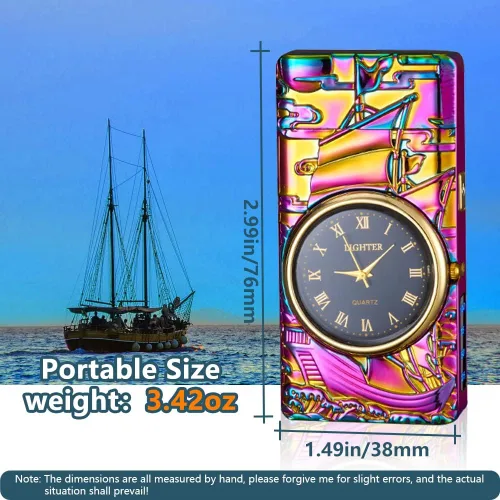 Miniatura 4 de SKRFIRE Encendedor de Arco de Velero - Recargable por USB, Encendedor de Metal Multifuncional con Iluminación LED de Esfera de Reloj Real Brillante