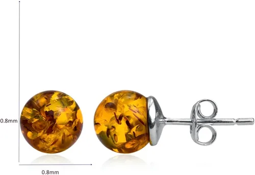 Miniatura 3 de Aretes pequeños de bola de ámbar miel y plata de ley, 0.315 in