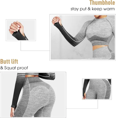 Miniatura 4 de JOYMODE - Conjunto de entrenamiento para mujer, diseño de 2 piezas con leggings de tiro alto sin costuras y camiseta corta , para yoga