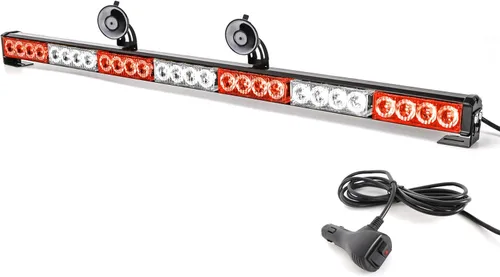 Luces de emergencia rojas y blancas de 32 pulgadas para vehículos, 28 LED, luces de asesor de tráfico, luz de advertencia para parabrisas de Rojo /