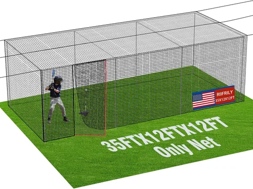 Miniatura 12 de RIIFRILY Redes para Jaulas de Bateo de Béisbol, 20'L/35'L/55'L/70'L Redes para Jaulas de Béisbol y Softbol, Malla de HDPE Cerrada #42/#45