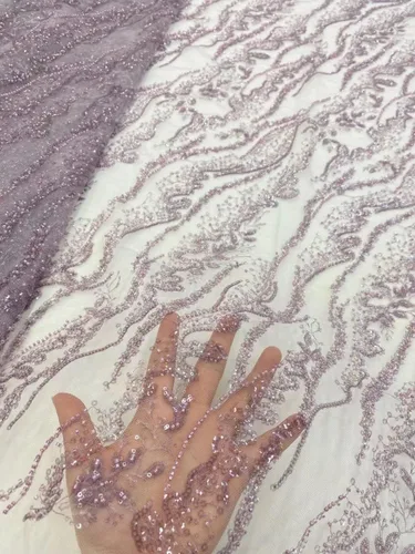 Miniatura 2 de Tela de encaje africano bordada con lentejuelas, con cuentas de artesanía pesadas y brillo floral, de tul francés, para vestido con cola, 4,5 Negro