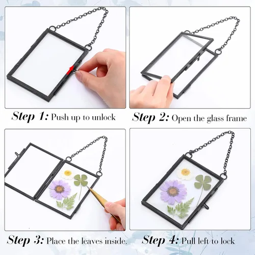 Miniatura 4 de Landhoow 8 marcos de vidrio doble para flores secas prensadas de 3.5 x 2.5 pulgadas, marcos de fotos flotantes colgantes de metal vertical