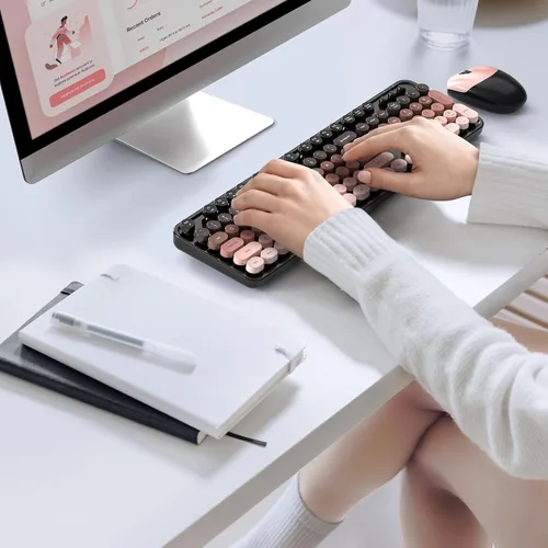 Miniatura 185 de KNOWSQT Combo de teclado y ratón inalámbrico, teclados lindos de tamaño completo estilo máquina de escribir 2.4G azul colorido - receptor USB Plug