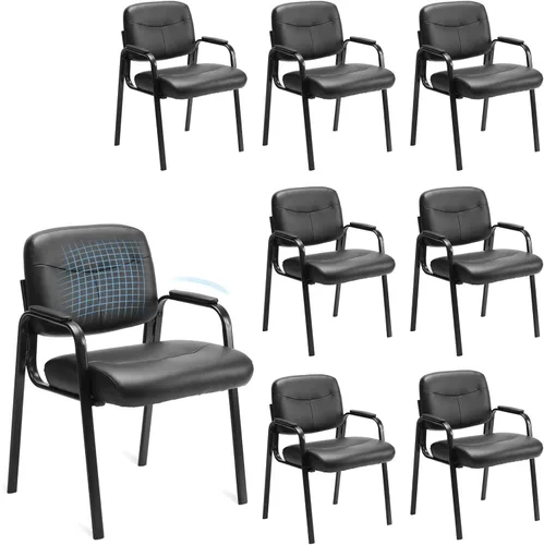 Miniatura 10 de Sweetcrispy Juego de 4 Sillas de Recepción para Invitados en Sala de Espera de Oficina, Silla Estacionaria de Cuero Sin Ruedas con Brazos Acolchados