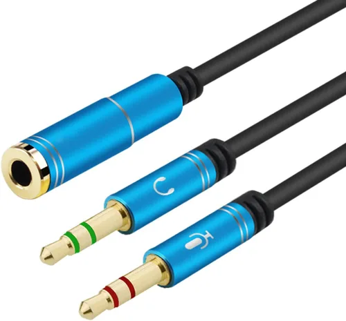 Divisor de auriculares para computadora de 0.138 in hembra a 2 auriculares dobles de 0.138 in macho micrófono de audio y cable divisor en Y, Azul