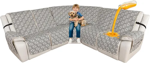 Miniatura 10 de ALIECOM Fundas de sofá modular reclinable en forma de L, 100% impermeables, fundas para sofá seccional, fundas lavables con estampado, protector
