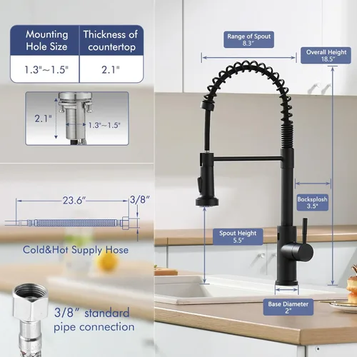 Miniatura 3 de GIMILI - Grifo de cocina sin contacto con resorte y rociador extraíble, sensor de movimiento, activado de manos libres inteligente, una sola manija